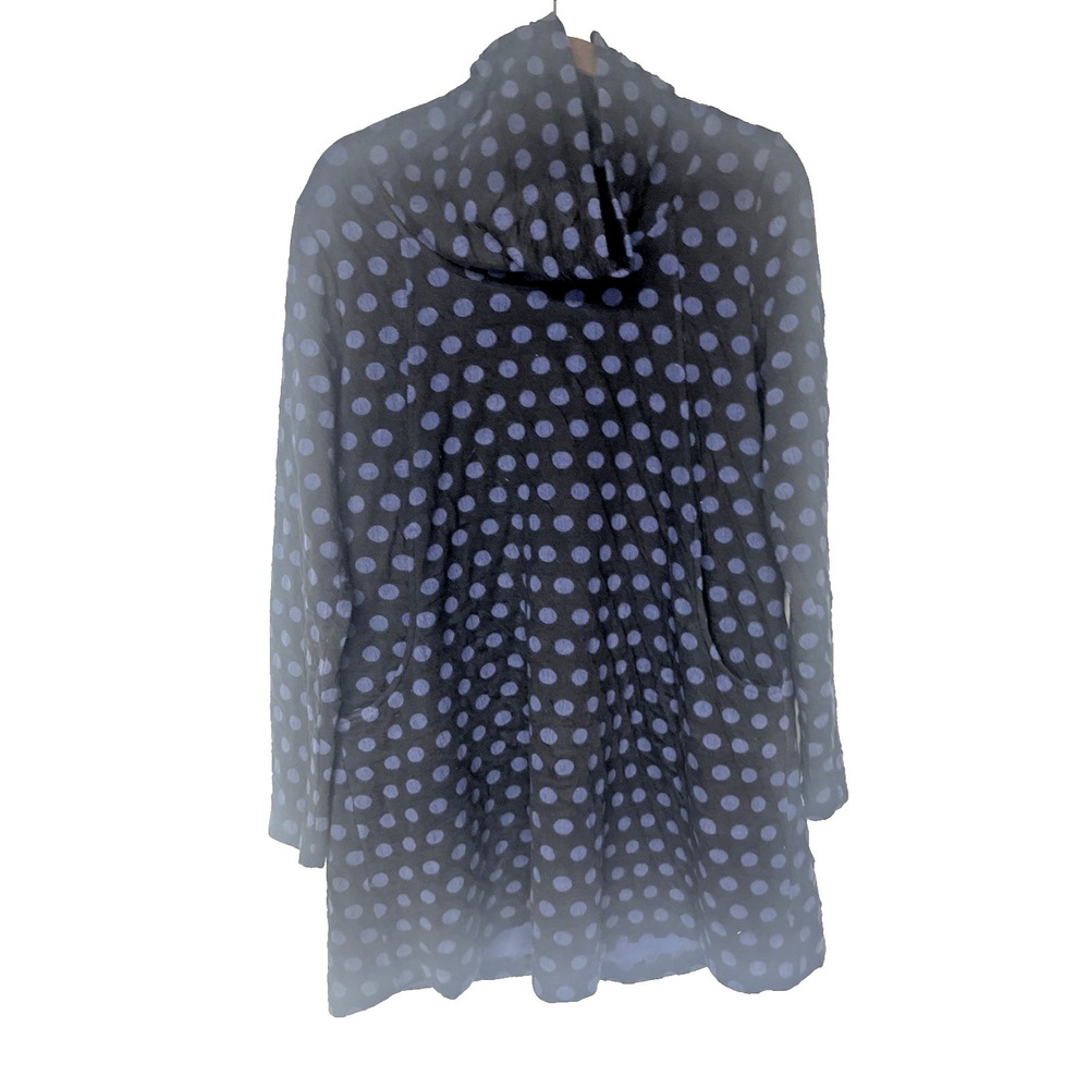 Komil‎ Cowl Neck Tunic Top Womens M Black Blue Polka Dot Artsy Boho Lagenlook